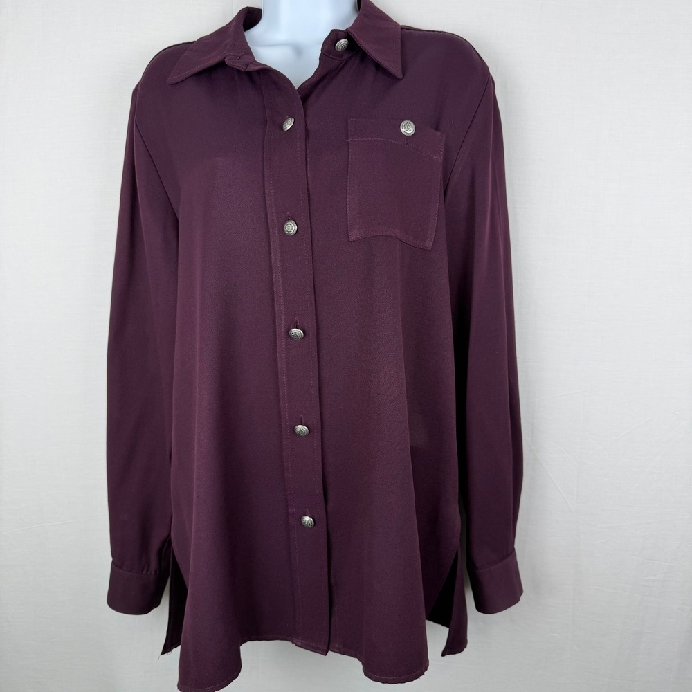 Coldwater Creek Plum Purple Button Front Shirt Silver Buttons Size M H12643N